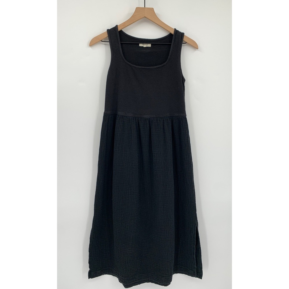 Madewell Dress Women Small Black Waffle Knit Gauze Sleeveless Scoop Neck Midi
